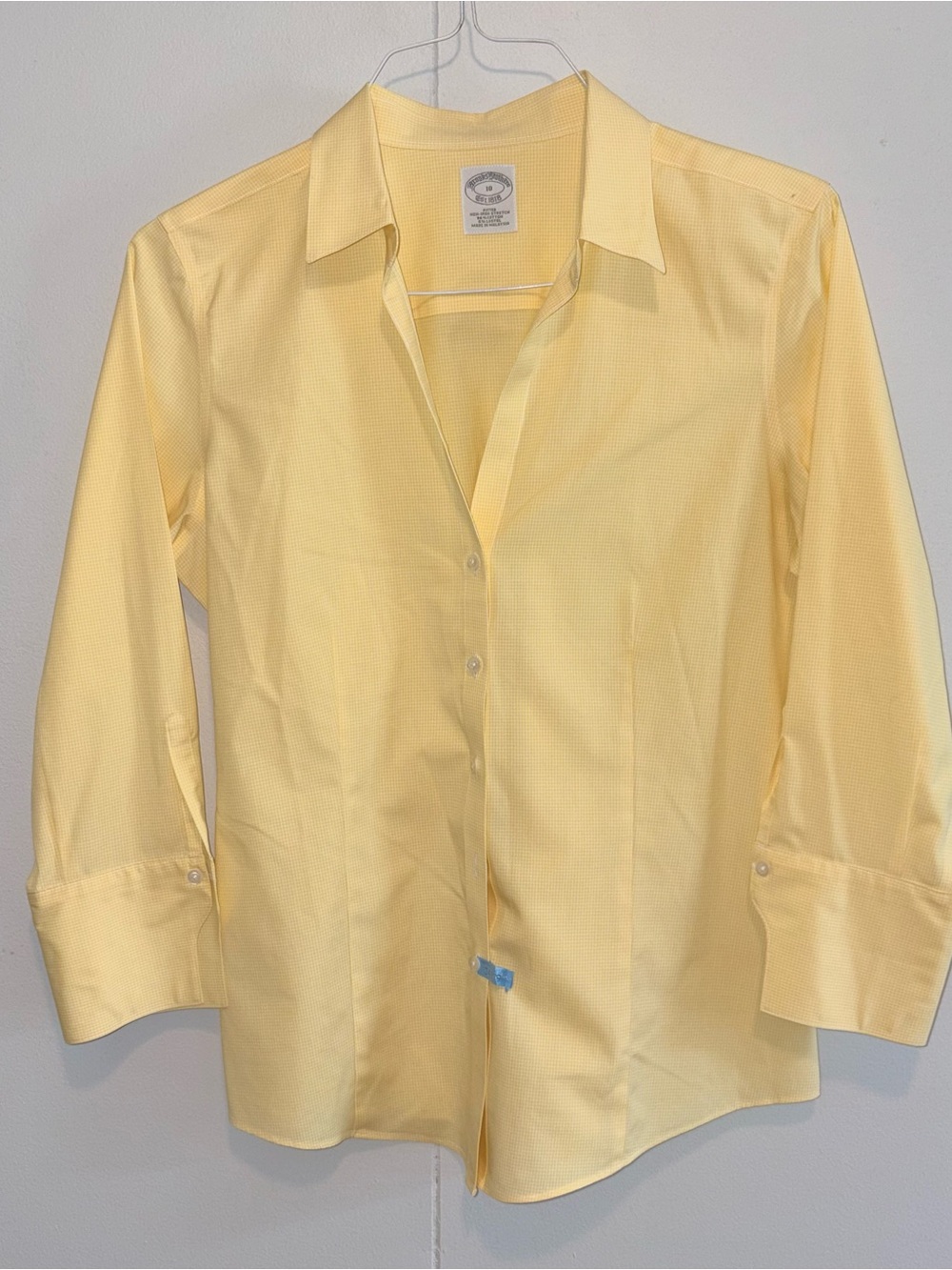 Brooks Brothers 1818 Fitted Non Iron Stretch Shirt Yellow Micro Check Size 10